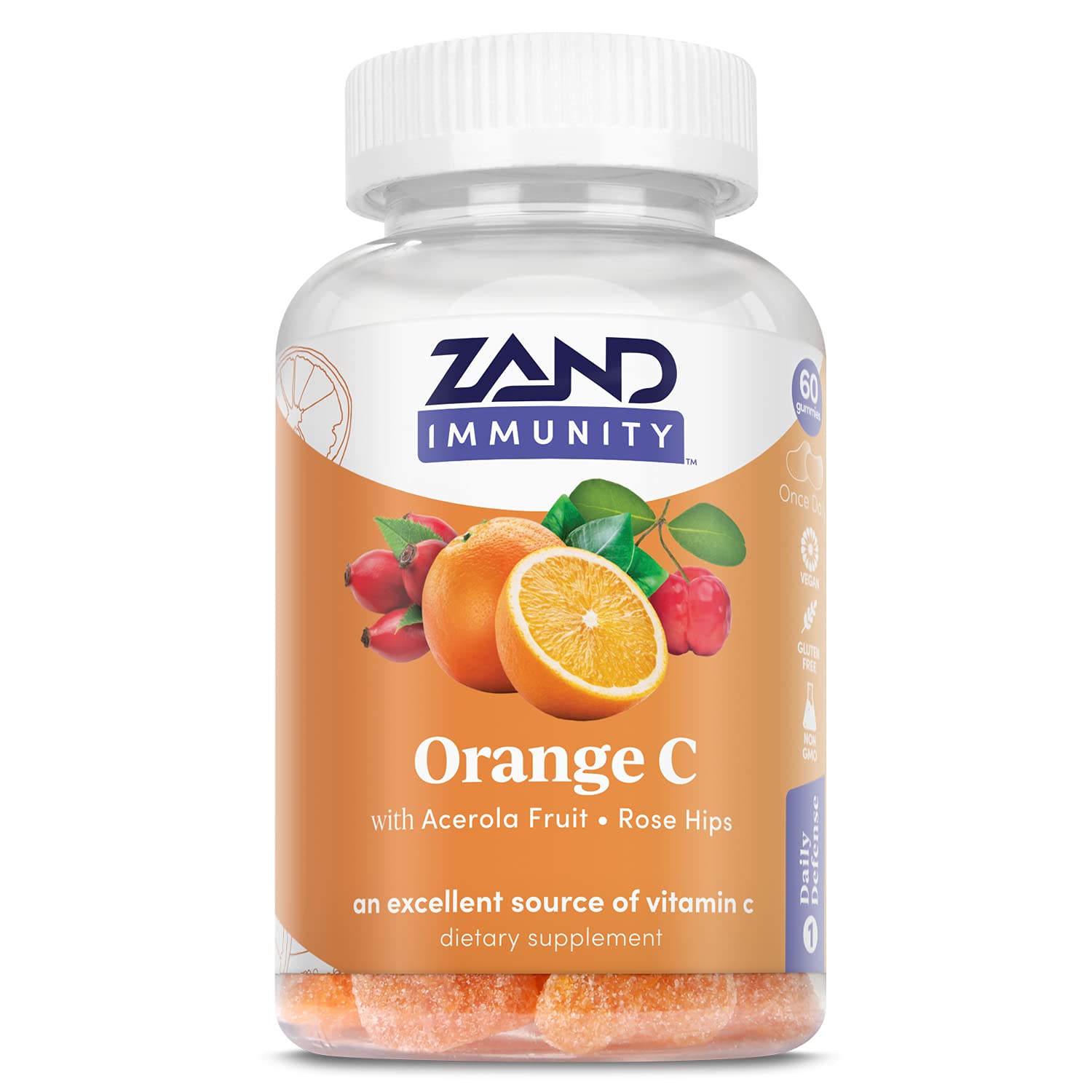 Zand Orange C Gummies | Immune Support for Adults & Kids with Vitamin C, Acerola & Rose HIPS | 60ct, 30 Serv.