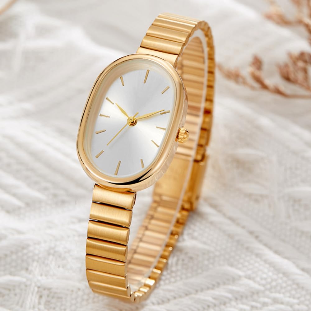 BESTKANG Exquisite Watches for Women Easy Reader Watch Fashion Oval Ultrathin Waterproof Ladies Wrist Watch (Gold White)