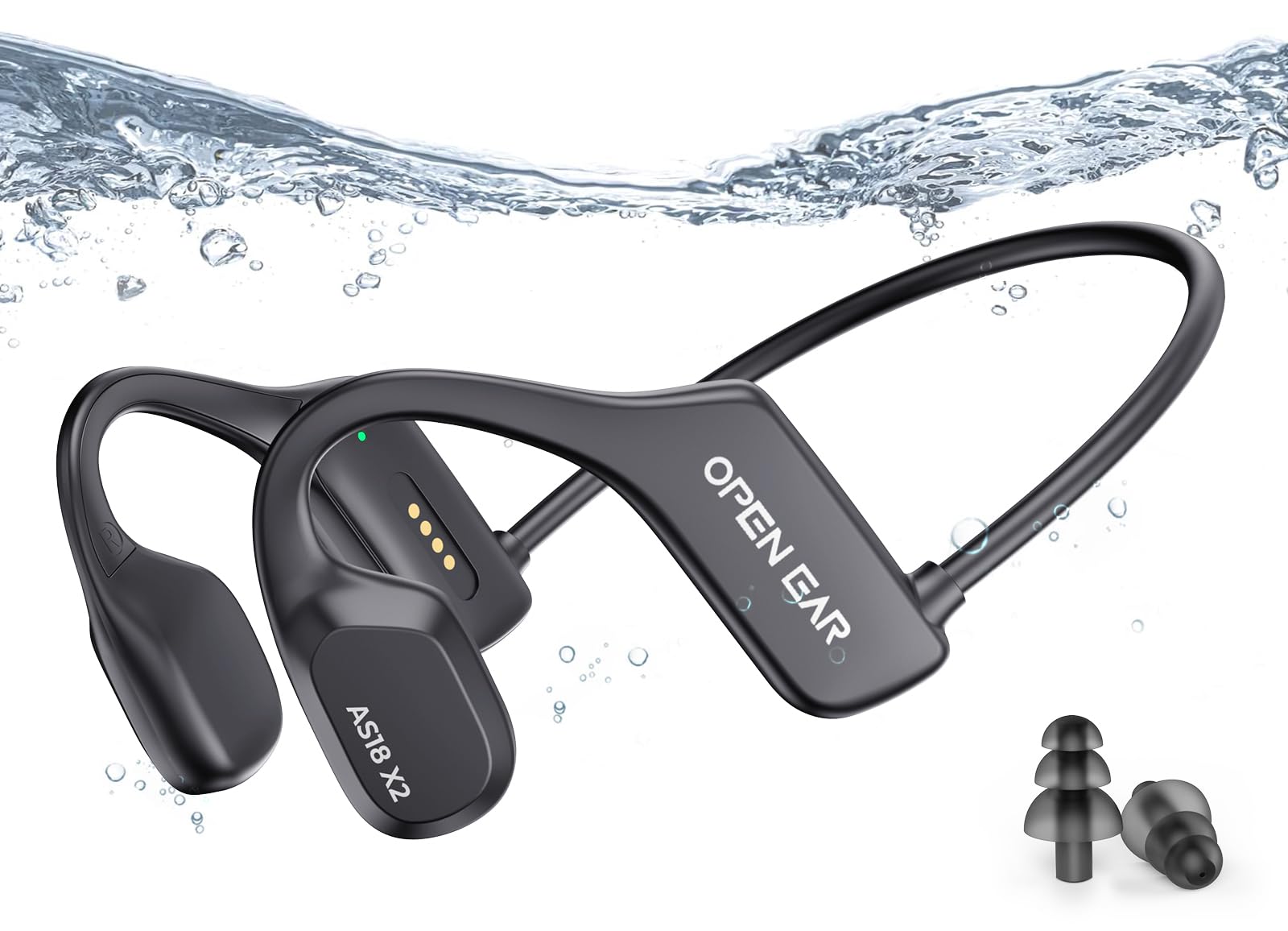 AHEYE Bone Conduction Headphones, AS18, Bluetooth 5.3, IP68 Waterproof, 16G Storage, 8H Playtime, Open Ear, Black