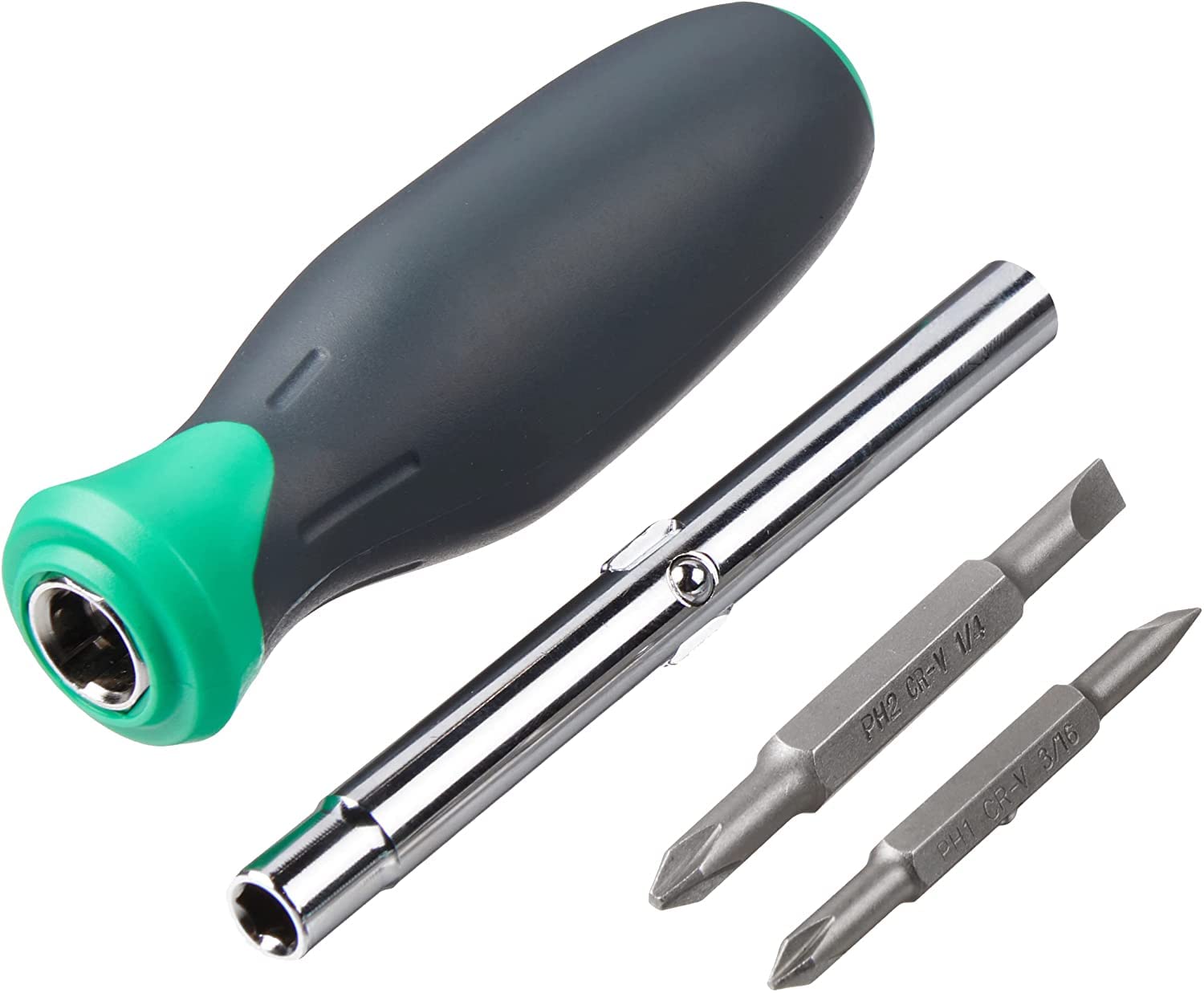 Amazon Basics 6 In 1 Multi-Bit Screwdriver/Nut Driver, Multicolor(Silver, Northern Glow Green, Grey)(Previously Denali brand)