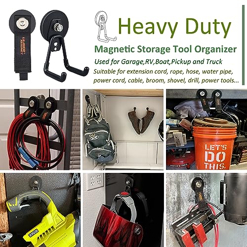 ULIBERMAGNET Heavy Duty Large Garage Magnet Hooks, 2 Pack Strong Storage Utility Magnetic Hooks with Anti-Slip Coating for Indoor & Outdoor Hanging (Orange)
