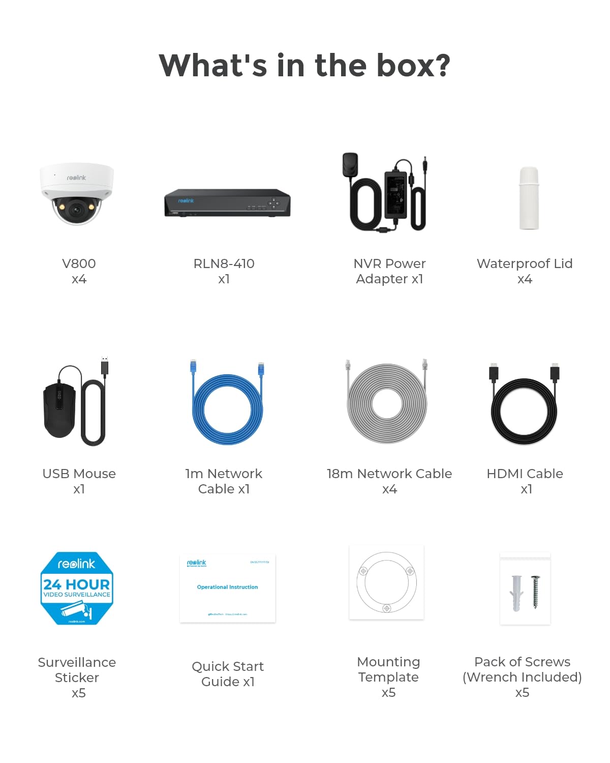 REOLINK 4K Security Camera System, 4pcs 4K UHD IK10 Vandalproof PoE Surveillance Cams Wired Outdoor, 8CH NVR 2TB HDD, Color Night Vision, Smart Detection, 2-Way Audio, IP67 Weatherproof, RLK8-800V4