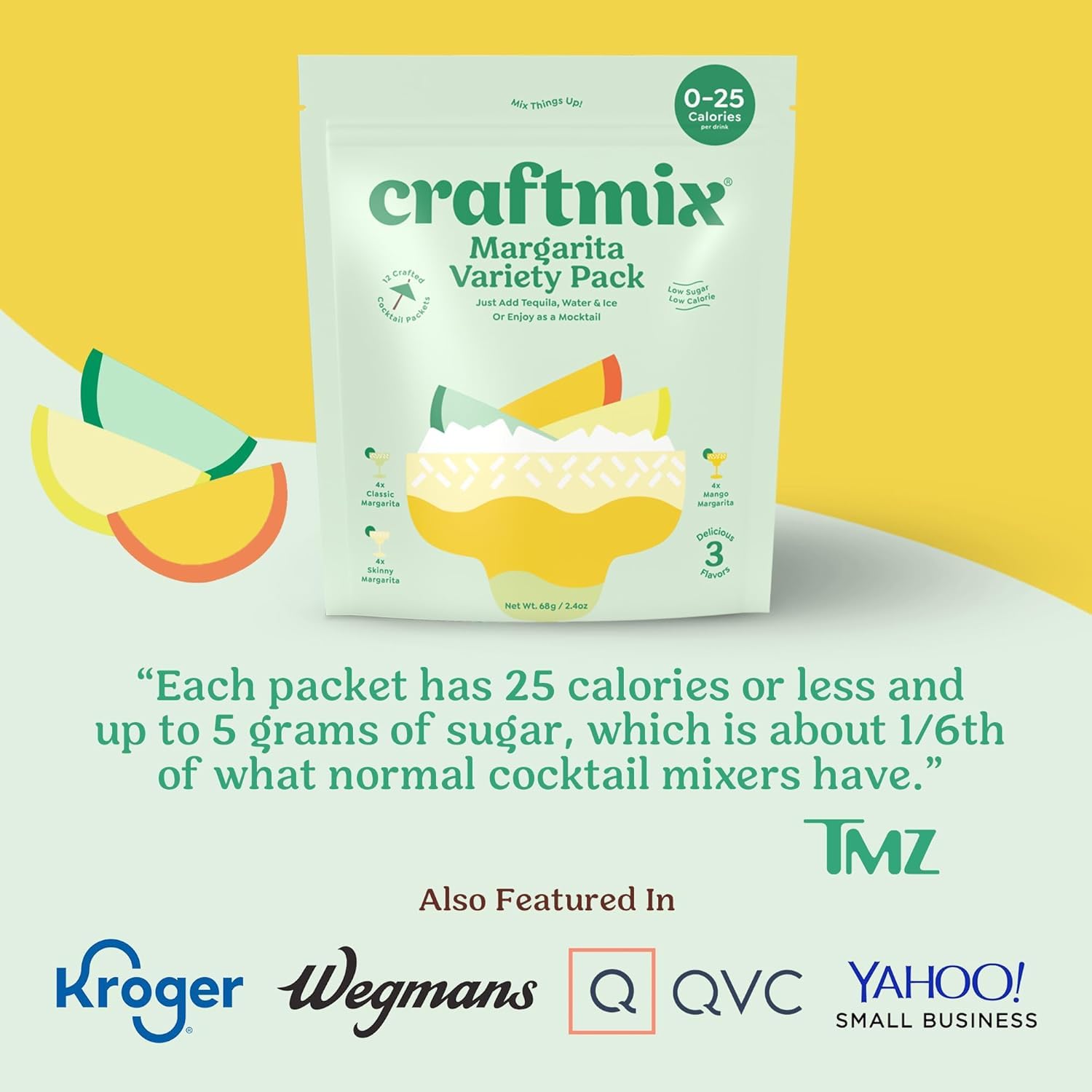 Craftmix Margarita Variety Pack Cocktail & Mocktail Drink Mixer, Skinny Mixes - Water Flavoring Packets - Made With Real Fruit - Vegan Low-Carb, Low-Sugar, Non-GMO, Dairy Free, Gluten Free, 12 Pack
