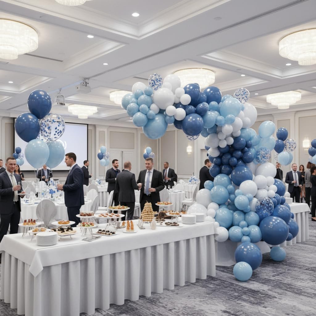 Balloon Garland Arch Kit – 146 Pcs Dusty Blue, White, Light Blue & Confetti Balloons & Baby Shower Boxes with Letters – White Boxes with White, Dusty Blue, Light Blue and Confetti Balloons