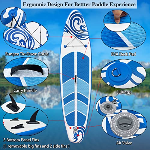 Peakpath Inflatable Stand Up Paddle Board (6''Thick) with Premium SUP Accessories&Bag,Bottom Fin for Paddling,Surf Control,Non-Slip Deck,Leash,Paddle and Two-way Hand Pump| Youth & Adult Standing Boat