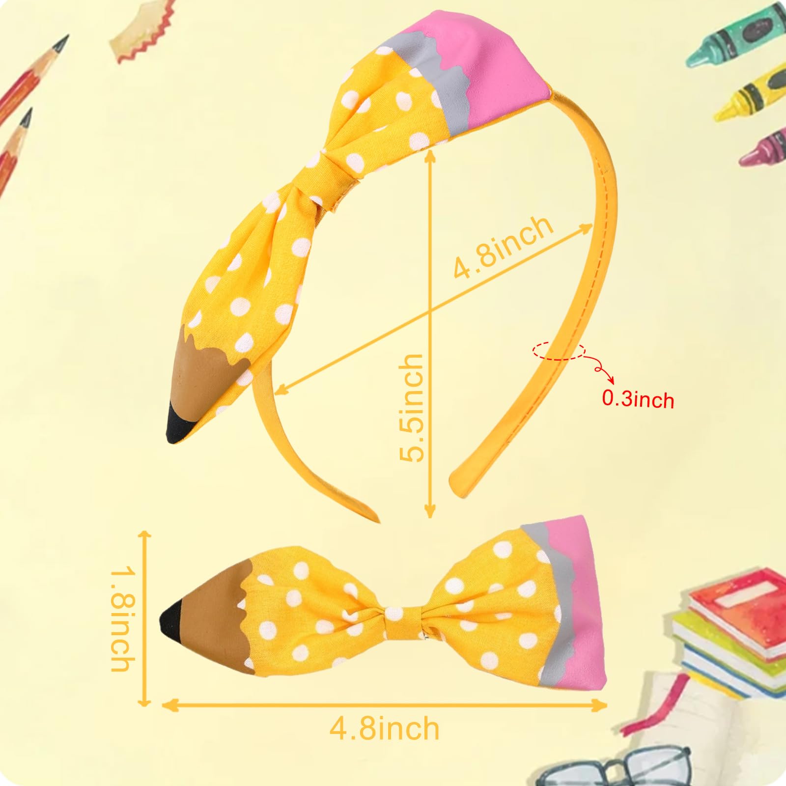 HOXIEYA Back To School Headband Cute Yellow Pencil Headband for Girls Bow School Hair Band Hair Accessories Back To School Outfits