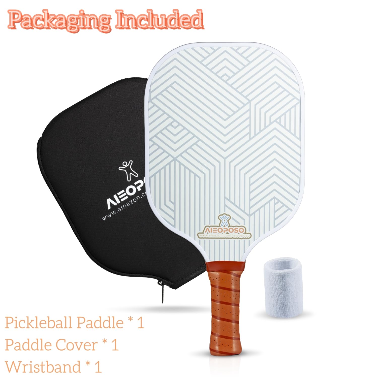 Aieoposo Pickleball Paddles, USAPA Approved Carbon Fiber Pickleball Paddle, Polypropylene Honeycomb Core Pickleball Racket Sets with Wristband & Paddle Cover, Pickleball Gifts for Beginners