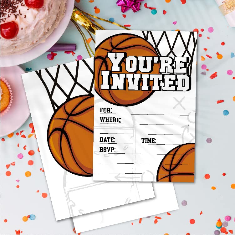 VNWEK Basketball Birthday Party Invitations With Envelopes,Basketball Sports Player Double-sided Printed Birthday Party Invitation Invite Cards for Boys Girls,Basketball Birthday Invites(20 Sets)