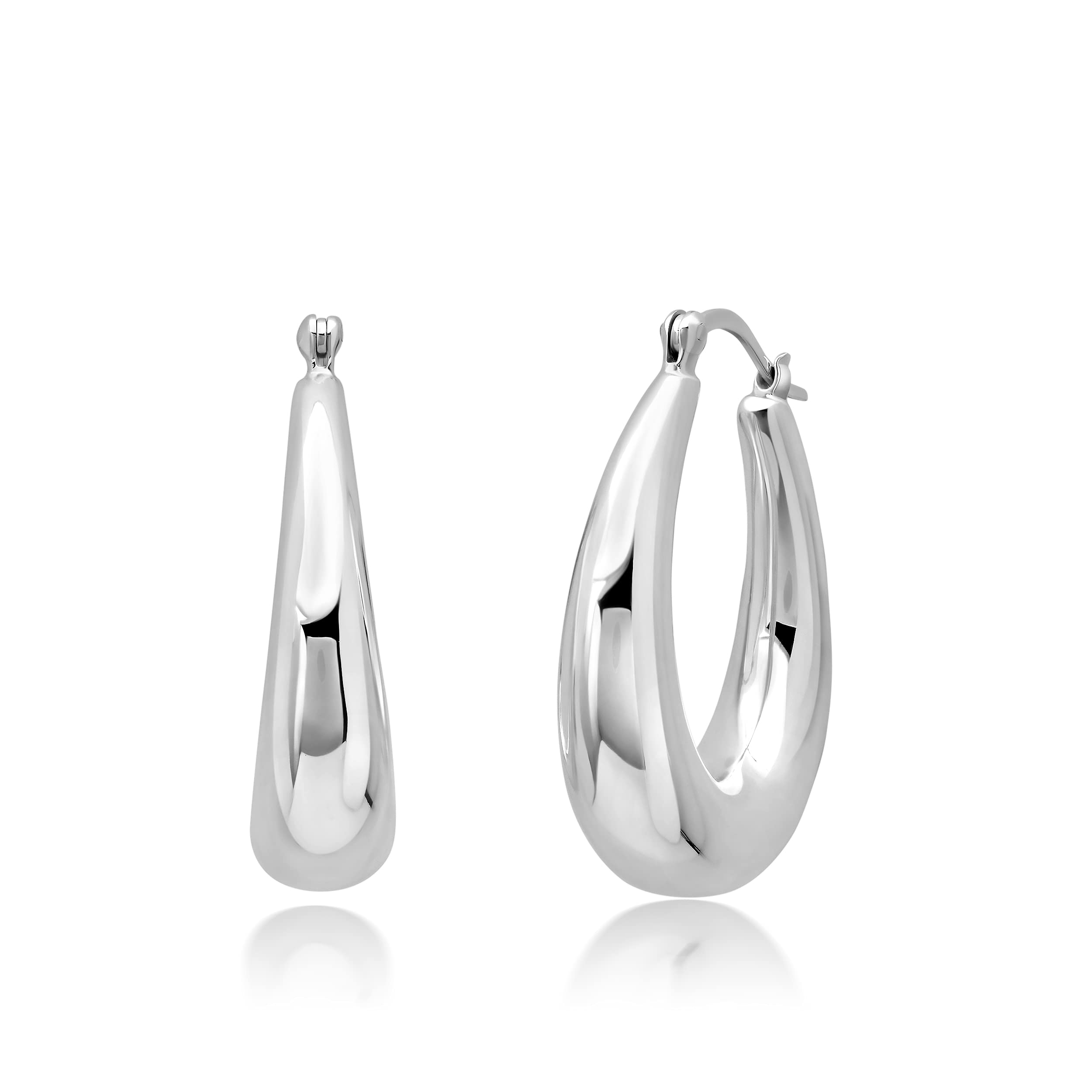 MAX + STONE Sterling Silver Hoop Earrings for Women | Lightweight Silver Chunky Hoop Earrings | Hypoallergenic 925 Sterling Silver Earrings for Women | Oval Thick Hoop Earrings for Women