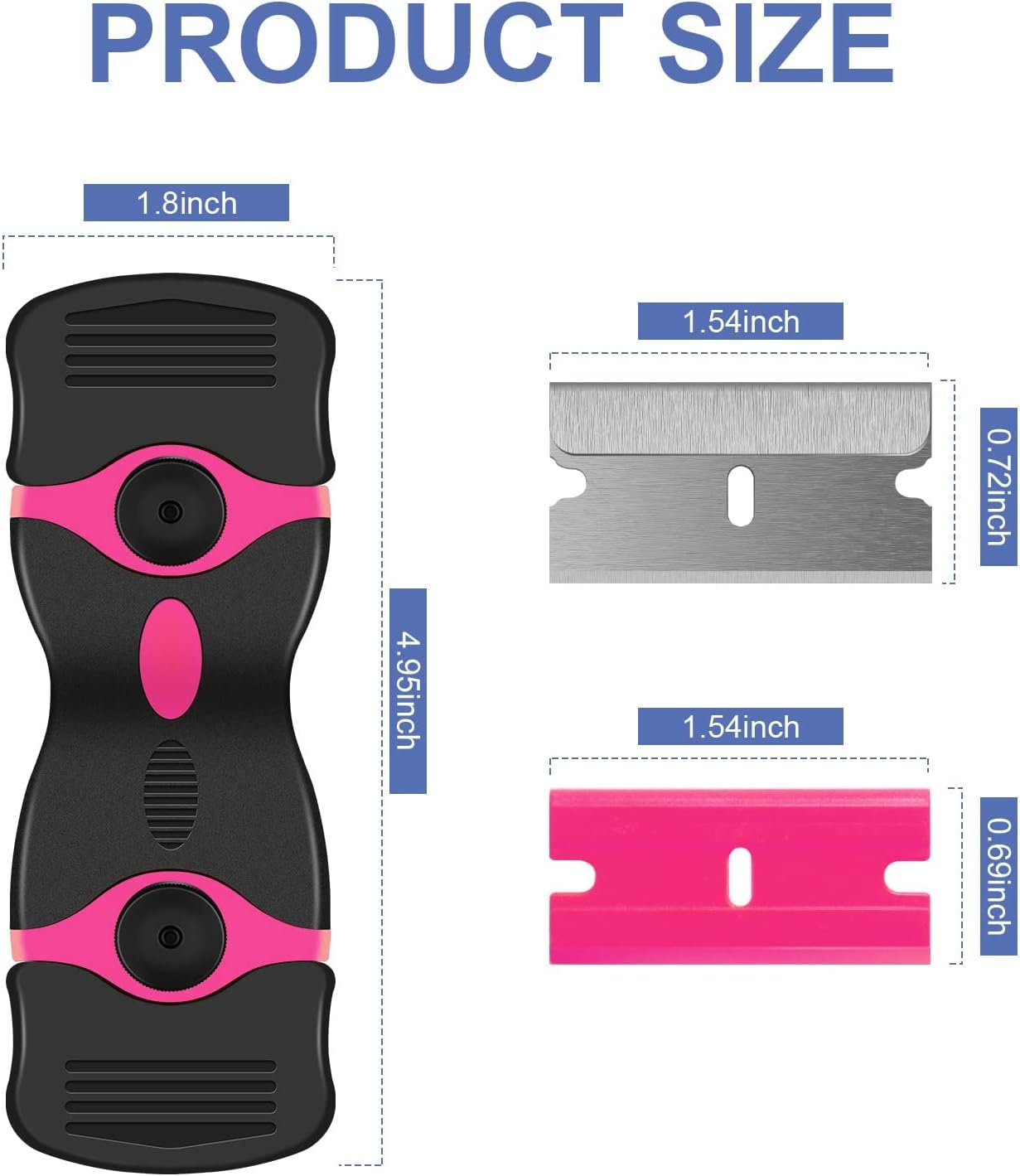 DEKEones Razor Blade Scraper, Double Edged Razorblade Scraping Tool with 10 Pcs Razor Blades, Paint Scraper for Glass, Decals, Tint, Stickers, Labels, Caulk, Adhesive(Pink)