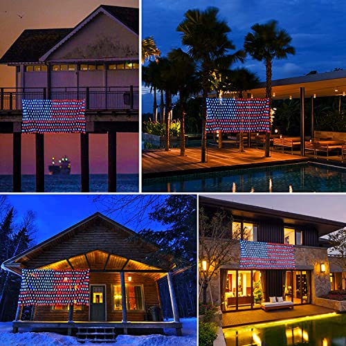MUYUN American Flag String Lights, 420 LED USA Flag Net Light Waterproof Patriotic Lights for Party Home Decor July 4th Decorations Independence Day
