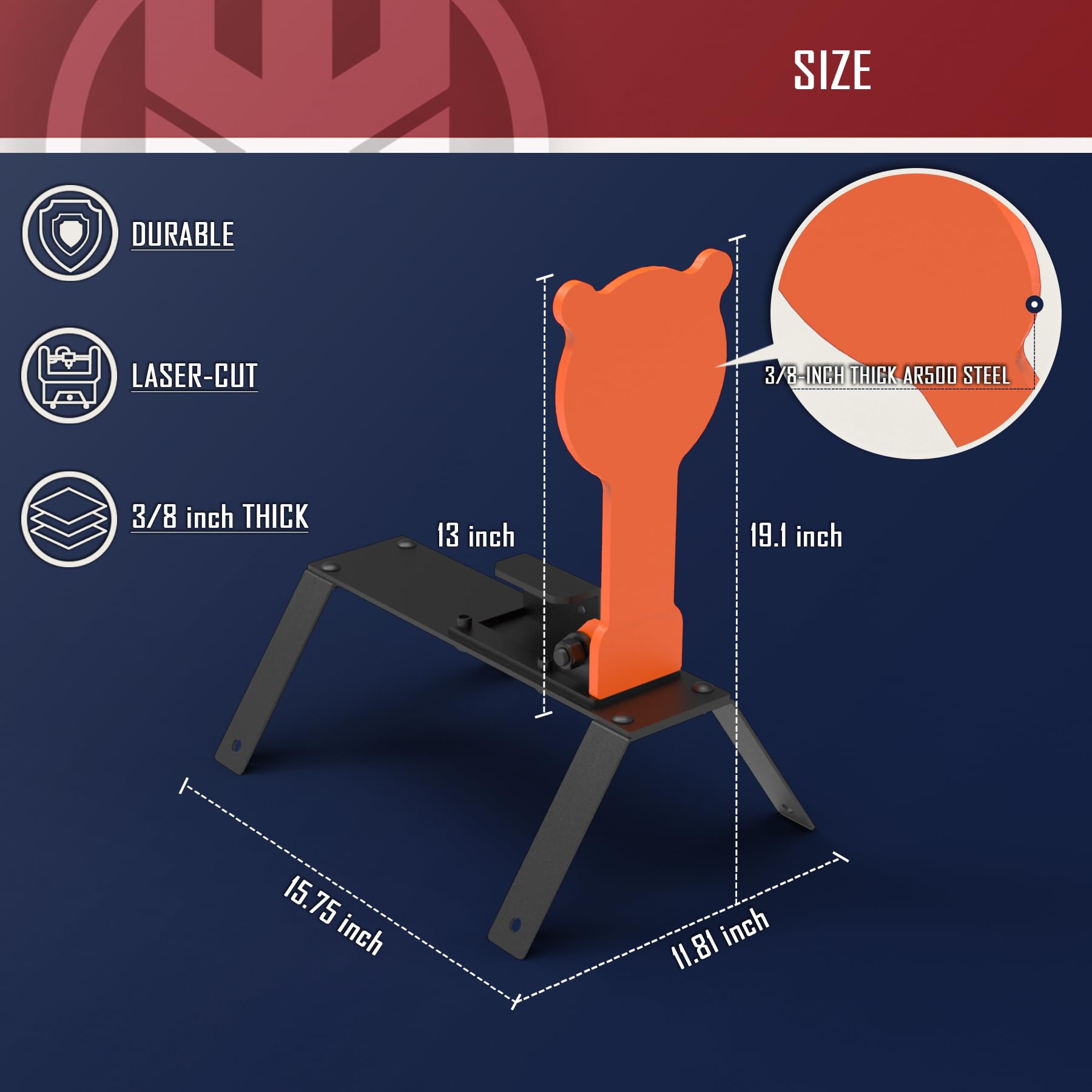 KNINE OUTDOORS 3/8'' AR500 Auto Reset Target, Steel Target for Shooting Range, Suitable for Pistol, Rifle, Handgun, Shotgun, Rimfire (Gong and Silhouette)
