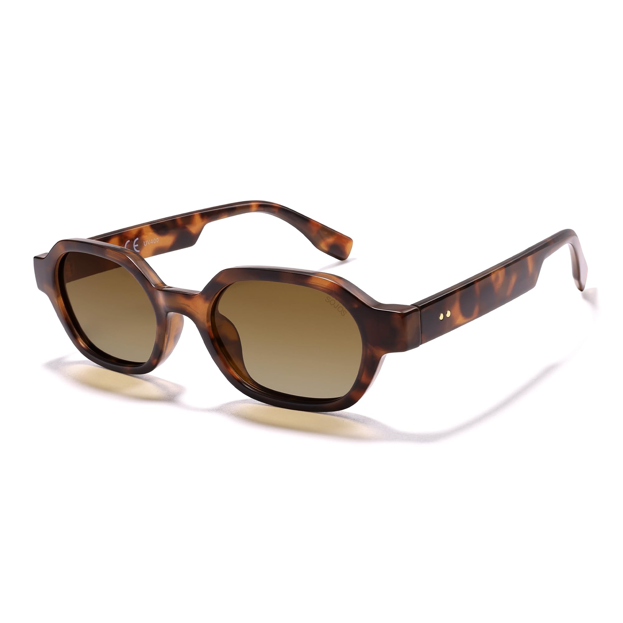 SOJOS Retro Polarized Hexagon Sunglasses for Women Men, UV400 Trendy Rectangle 70s 80s 90s Shades SJ2389,Tortoise/Brown