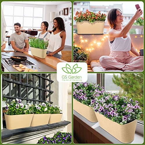 GS Garden 16" Self Watering Planters Window Box 2 Pack with Water Level Indicator Herbs Plants (Rocky Black)