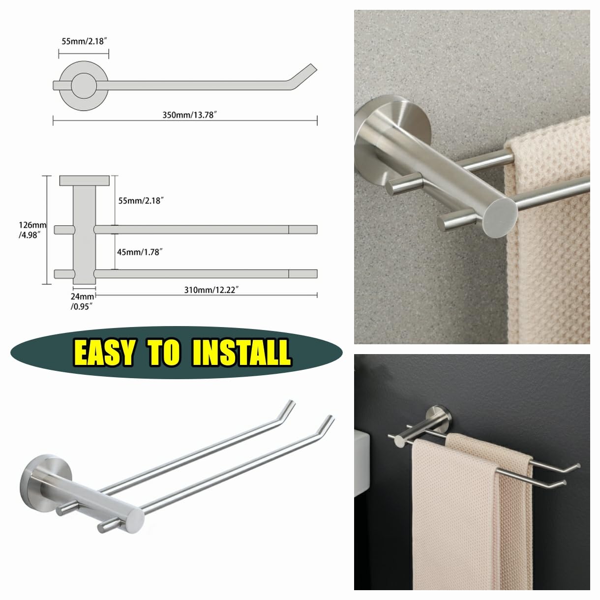 Alise Hand Towel Holder Towel Ring,Double Towel Bars Towel Racks for Bathroom Wall Mount,SUS304 Stainless Steel Towel Hanger,Brushed Nickel GKL2280-LS