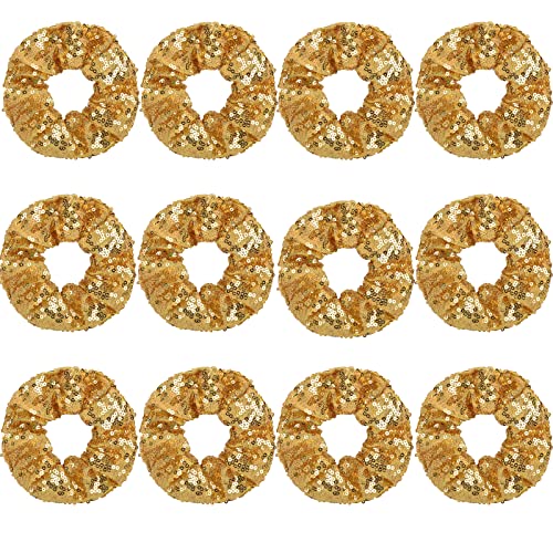 Yuese 6 Pieces Sparkly Sequins Hair Scrunchies Elastics Hair Bands Ponytail Holders Hair Wrist Ties Ropes Scrunchies for Show Gym Dance Party Club Girls Women Hair Accessories (Silver)
