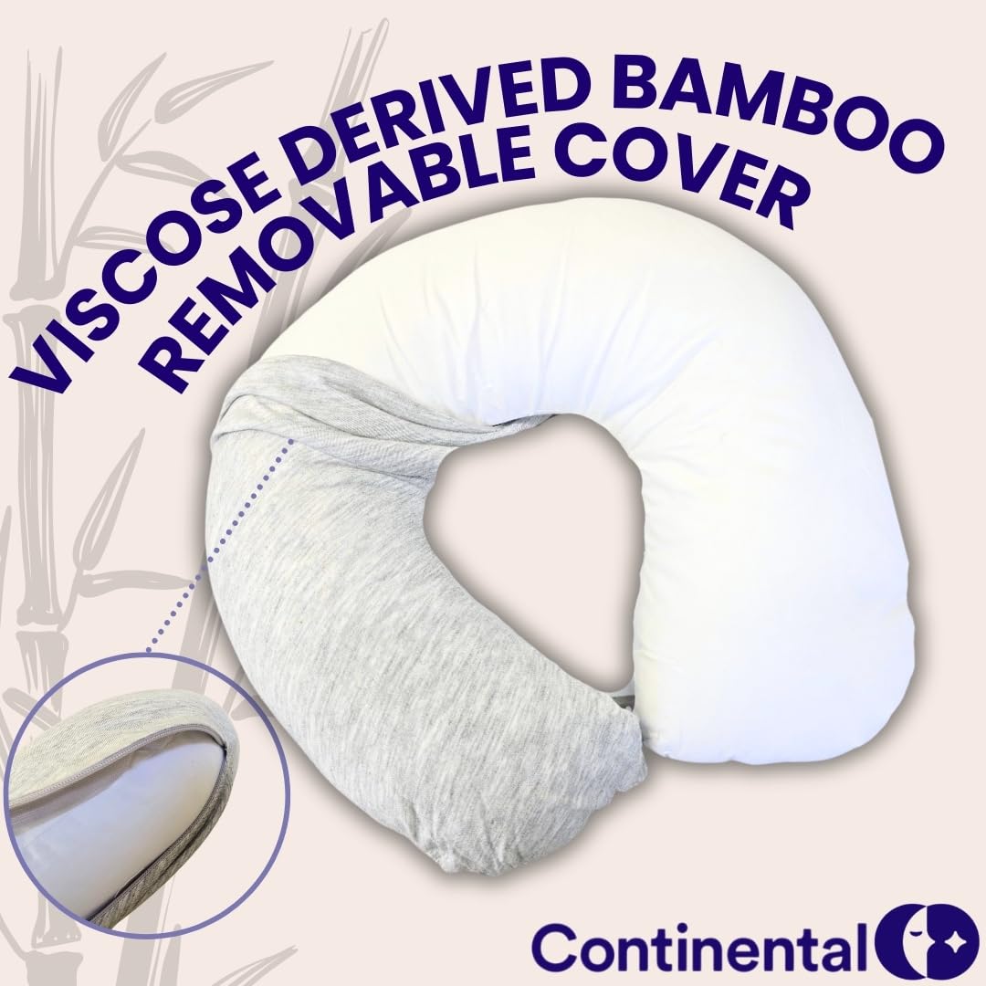 Continental Bedding - Travel Neck Pillow - U Shaped 13x11 Inch - Polyester Fill - Removable Gray Viscose Derived from Bamboo Cover in Travel Case