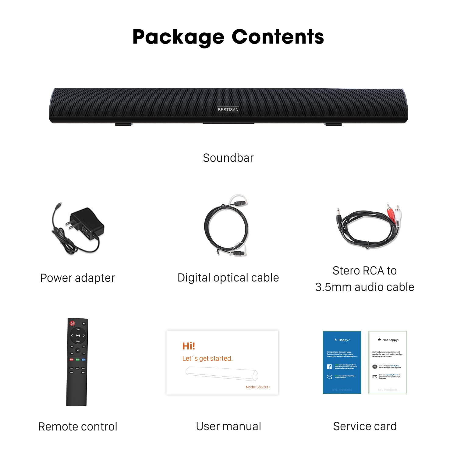 80Watt 34Inch Sound bar, Bestisan Soundbar Bluetooth 5.0 Wireless and Wired Home Theater Speaker (DSP, HDMI-ARC, Bass Adjustable, Optical Cable Included)