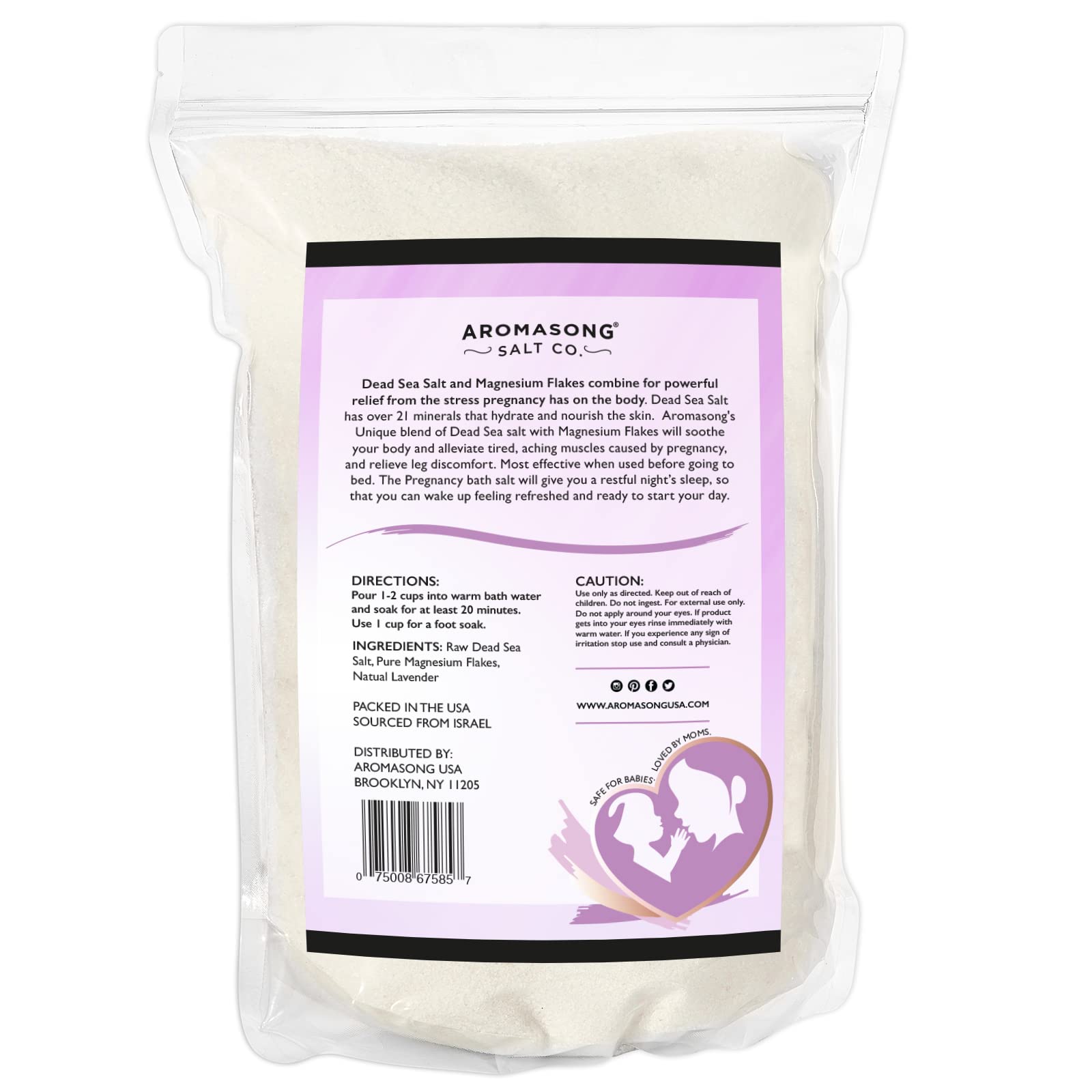 Aromasong Dead Sea Pregnancy Bath Soak 5 LB - Natural Lavender Pure Magnesium Flakes & Minerals - Pregnancy, Postpartum Muscle Ache & Leg Discomfort - Better Absorbs Than Epsom (Packaging May Vary)