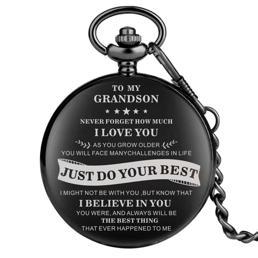 Udaney to My-Grandson-Pocket-Watch-Gifts for Grandson Best Gifts for Him Birthday Gifts from Grandpa, Graduation Gifts for Men,Engraved Pocket Watch with Box for Men