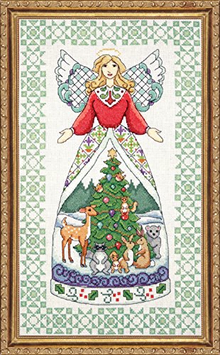 Tobin DW2809 Counted Cross Stitch Kit, 9 by 15-Inch, Winter Angel-Jim Shore ,Green, 14 Count