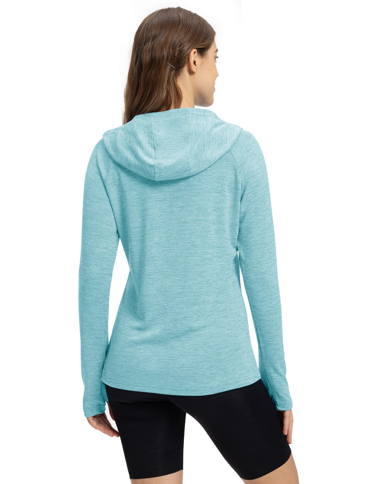 TBMPOY Womens UPF 50+ Sun Protection Hoodie Shirt Long Sleeve Fishing Hiking Outdoor UV Shirt Lightweight Light Blue M