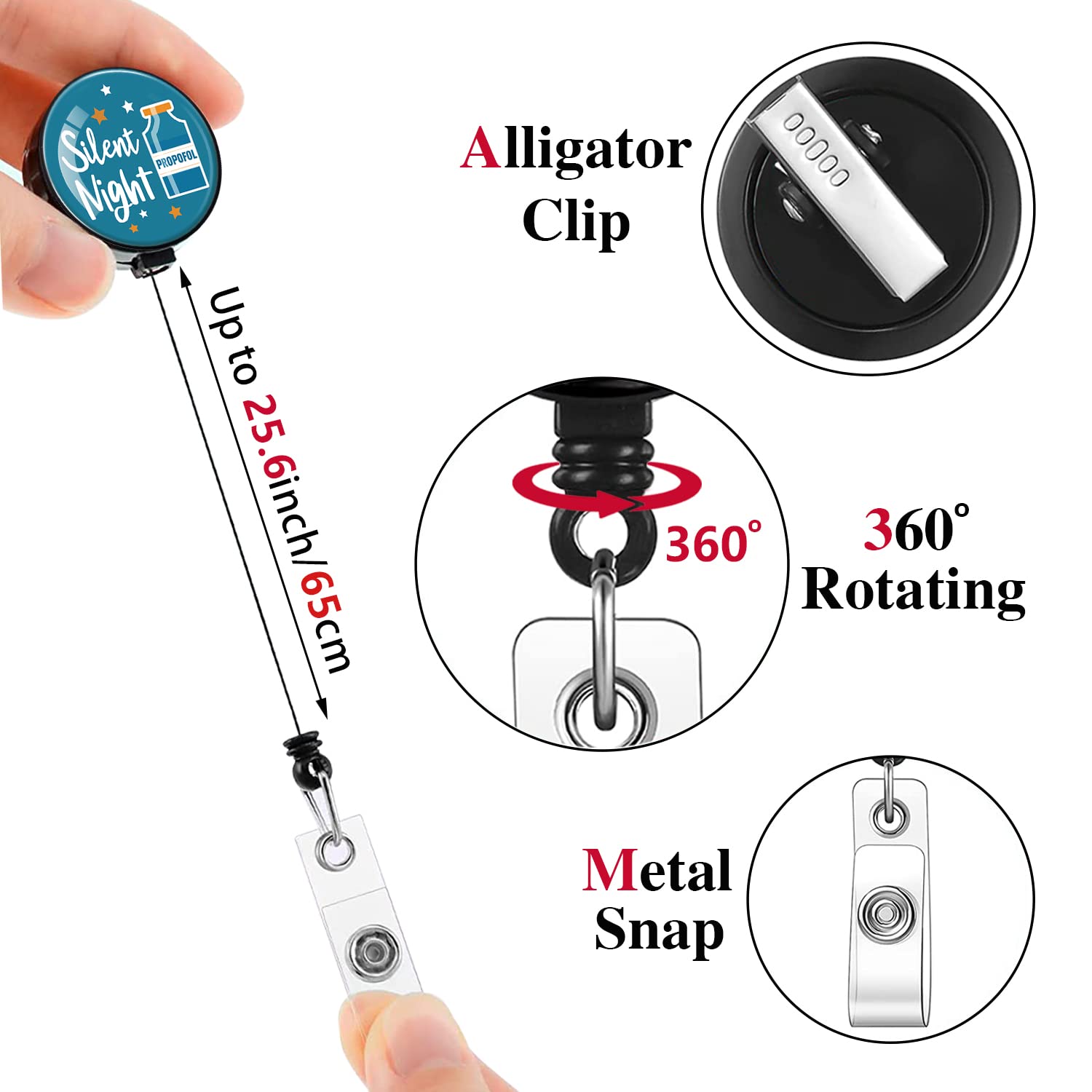 Silent Night,Funny Badge Reel,Retractable ID Card Badge Holder with Alligator Clip,Hospital Badge,Nurse Badge Reel,Medical MD RN Nurse Badge ID,Suitable for Nurses,Doctors,Nursing Students