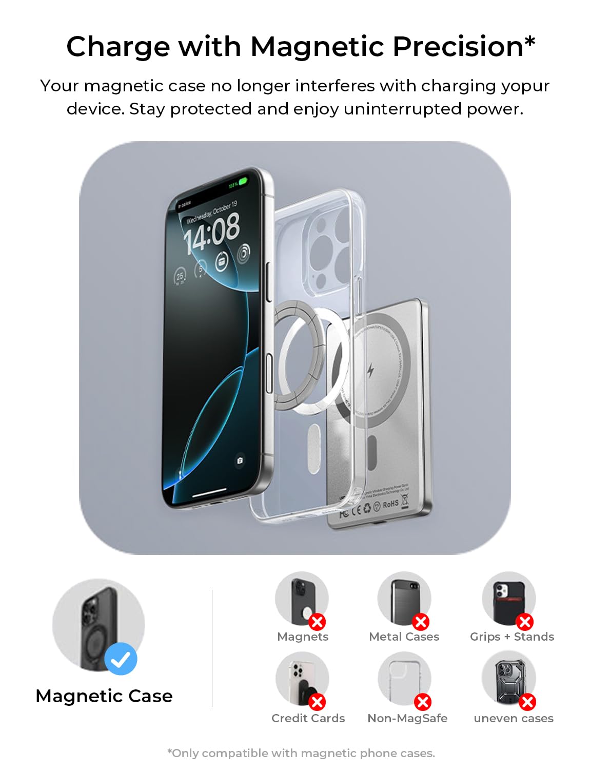 LISEN 0.3‘’ Ultra Slim MagSafe Portable Charger,5000mAh Wireless Card Slim MagSafe Battery Pack iPhone 17 Air Accessories,Magnetic Power Bank for iPhone 17 Pro Max Plus Air/16/15/14/13/12,Pearl