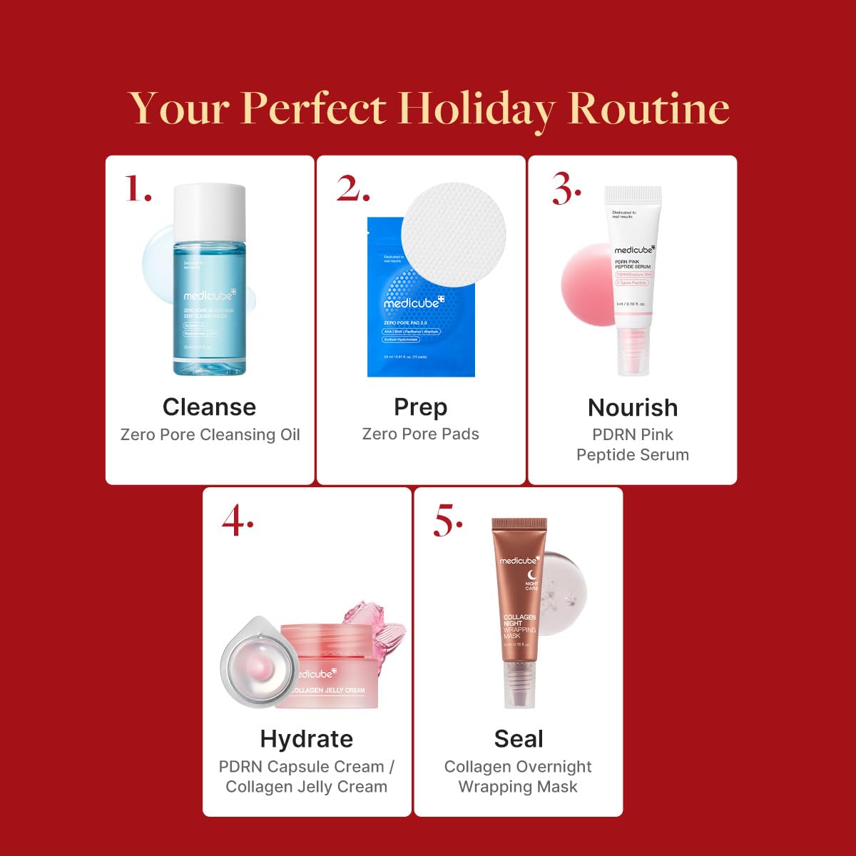 medicube Essentials Holiday Kit | 6-in-1 Mini Skincare Gift Set | Amazon Exclusive Trial Sizes for Radiant Skin | Travel Kit & Stocking Stuffers with Cleansing Oil, Toner Pads, Serum, Cream & Mask