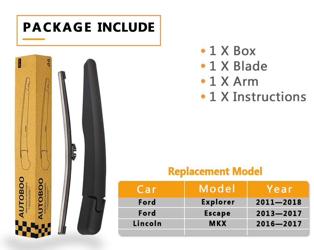 Rear Wiper Arm Blade Replacement for Ford Explorer 2011-2023,Escape 2013-2023,2015-2019 Lincoln MKX Back Windshield Wiper Blade Arm Set -Original Equipment Replacement