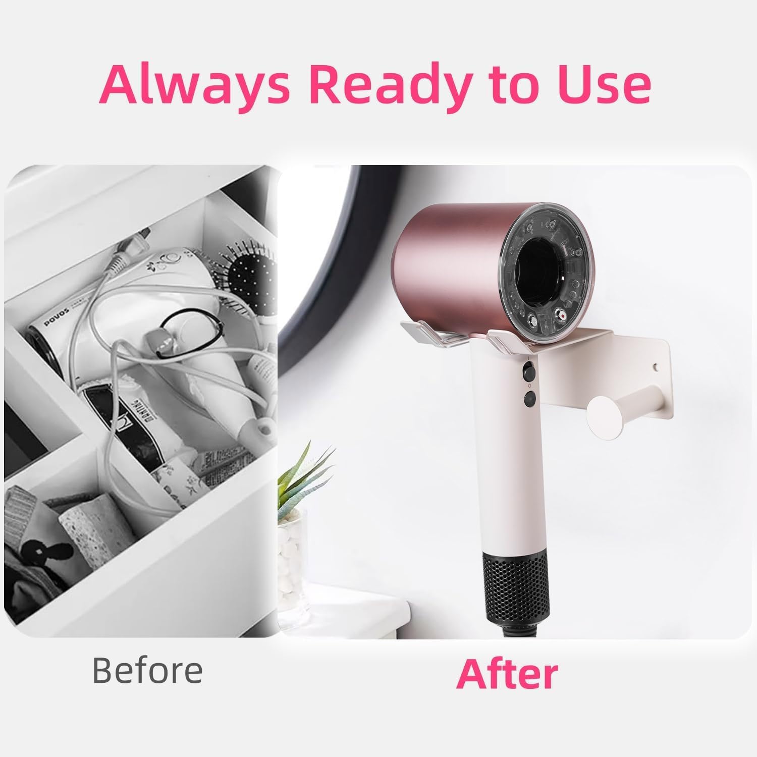Hair Dryer Holder, HairDryer Holder Wall Mounted, Self Adhesive Blow Dryer Holder, Stainless Steel Hair Dryer Holder, Hairdryer Holder for Bathroom White BANJEKT