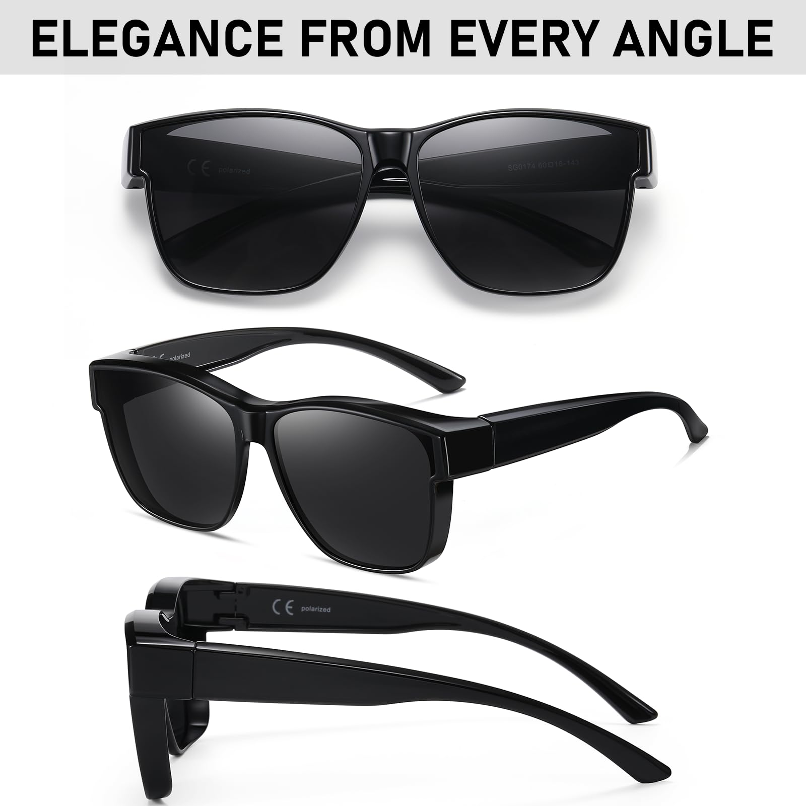 GEGURI Polarized Sunglasses Fit Over Glasses for Men Women, Oversized Square Sun Glasses UV400 Protection Shades