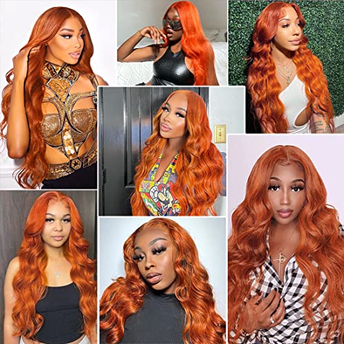 Aolisox Orange Ginger Lace Front Wigs Human Hair Pre Plucked 13X4 Body Wave Invisible Brazilian Colored Human Hair Wigs for Black Women Glueless Wigs Human Hair 180% Density 16 Inch