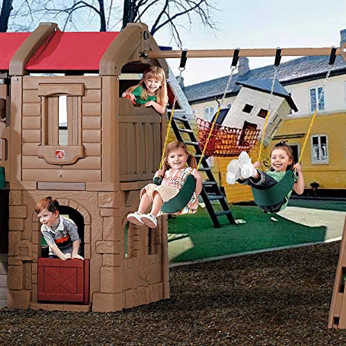 2 Pack Swings Seats Heavy Duty with 66" Chain Plastic Coated, Playground Swing Set Accessories Replacement with Snap Hooks and Hanging Strap