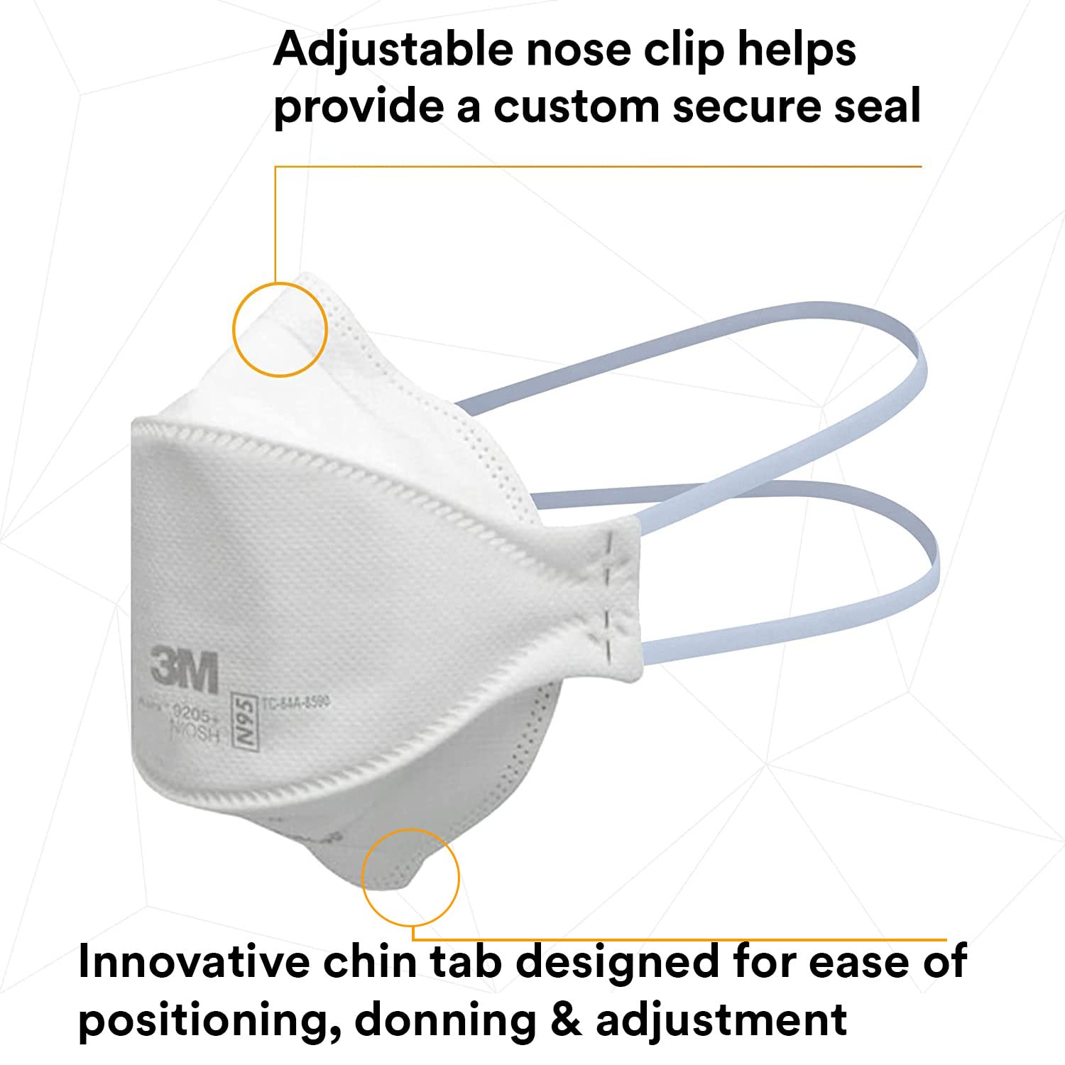 3M Aura Particulate Respirator 9205+, N95, Pack of 20 Disposable Respirators, Individually Wrapped, 3 Panel Flat Fold Design Allows for Facial Movements, Comfortable, NIOSH Approved, Smoke