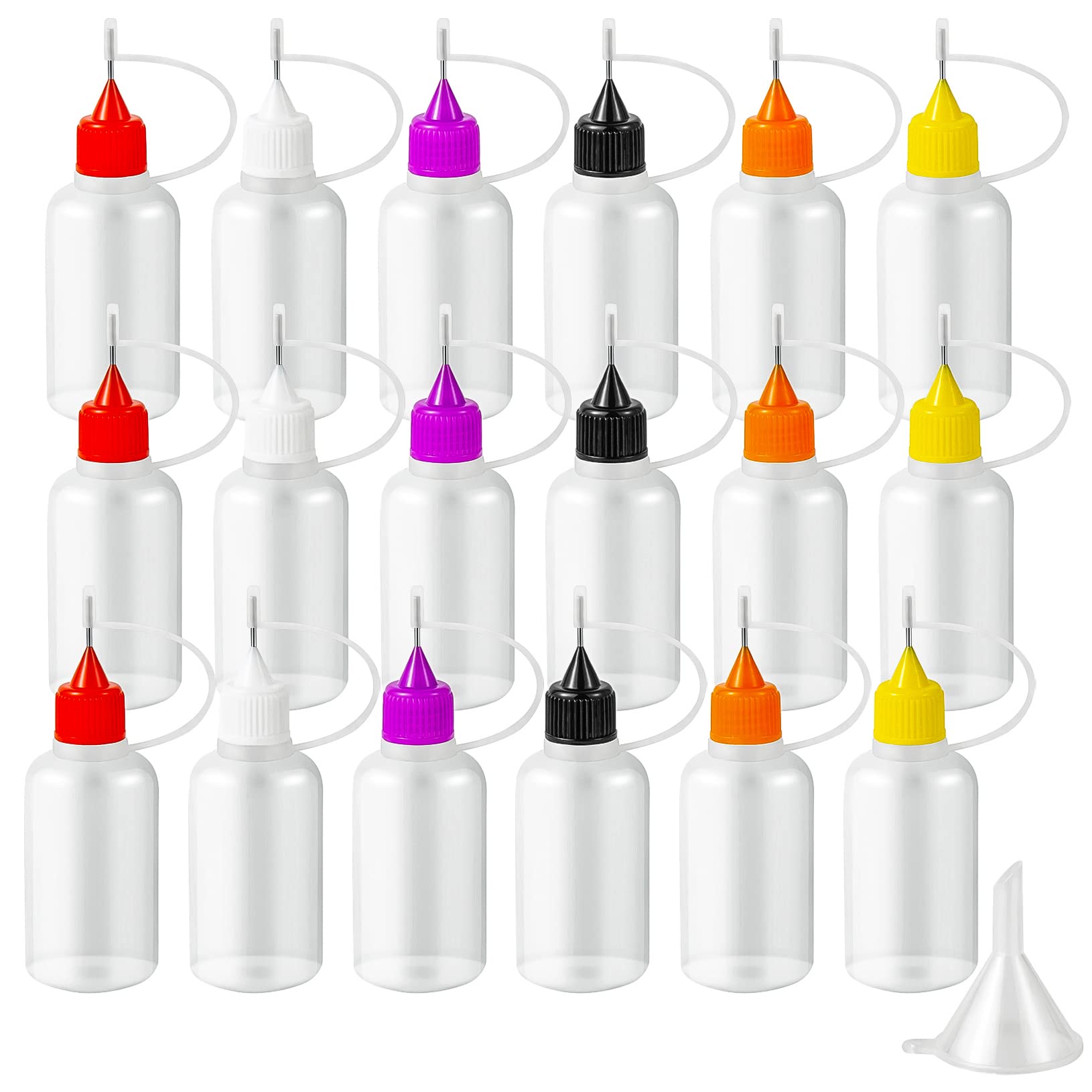 18PCS Precision Needle Tip Glue Applicator Bottles, 6 Color 30ML/1 OZ Fine Needle Tip Squeeze Bottle with Mini Funnel for DIY Paint Paper Quilling Craft Glue Ink Liquid Acrylic Painting, YEAJOIN