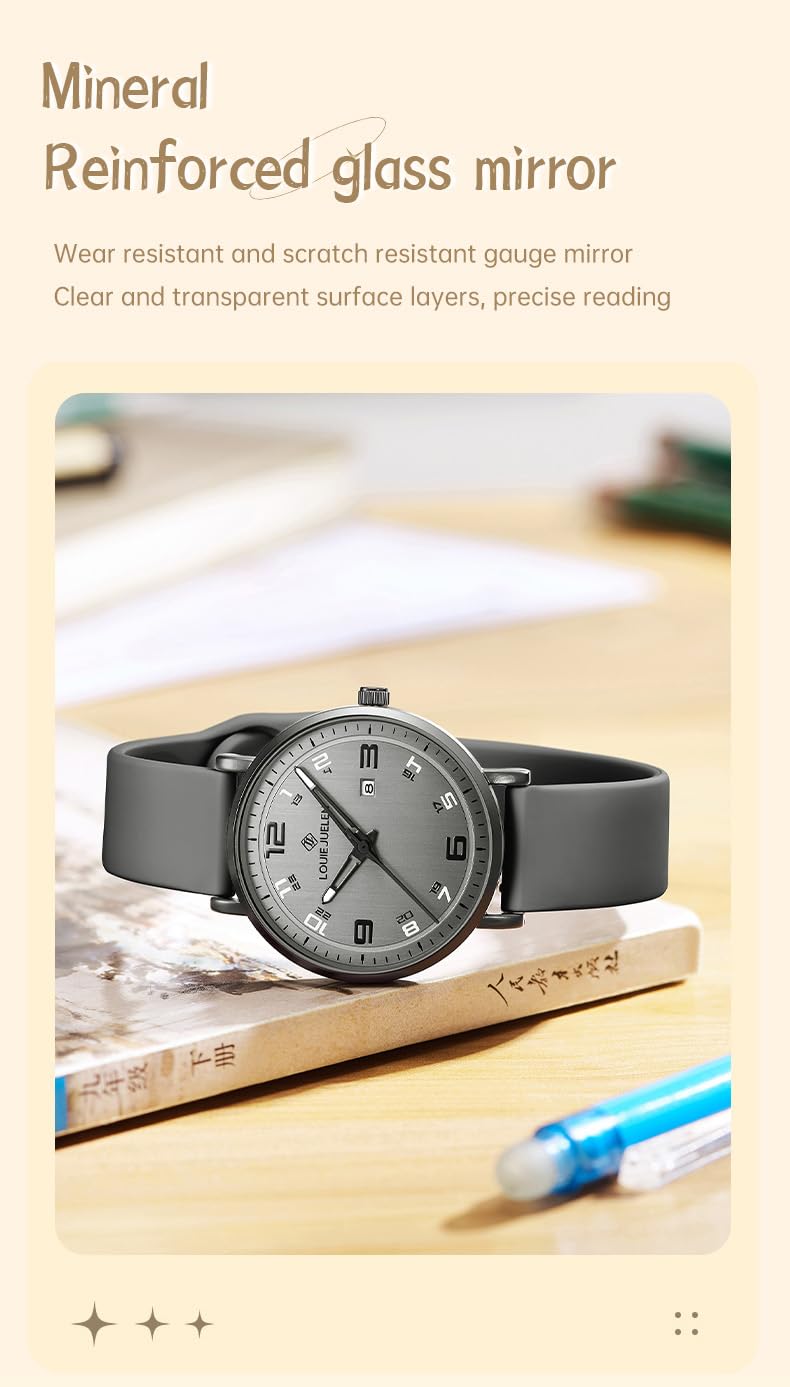 BESTKANG Minimalist Digital Men's Quartz Watch Waterproof Casual Teen Watch Stylish Sports Design Durable Silicone Strap Perfect for Daily Wear Outdoor Activities (Gray)