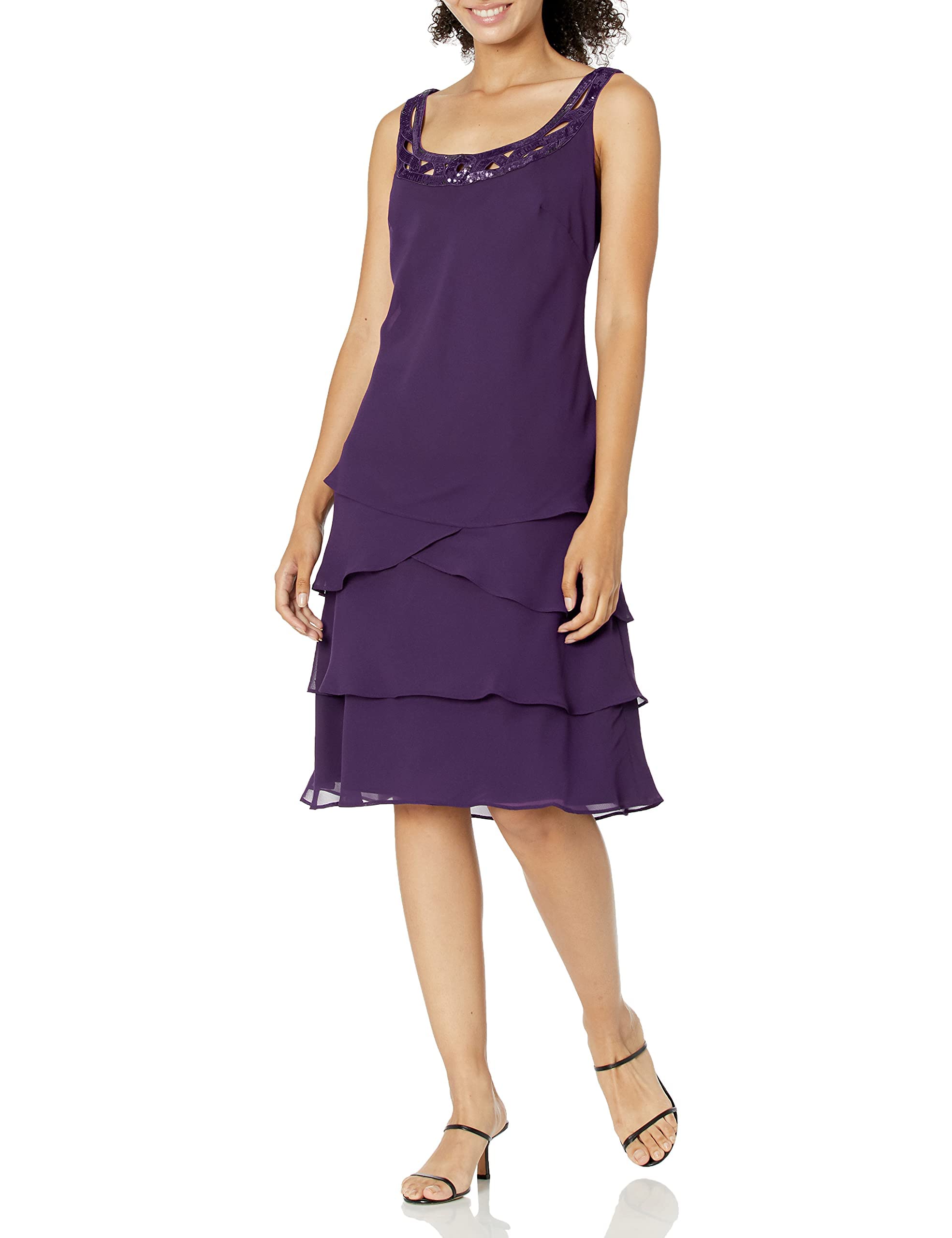 S.L. Fashions Women's Petite Mother of The Bride Jacket Dress with Embellished Shoulder, Lavender Frost, 14P