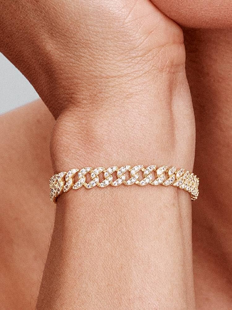 PANDORA-Pavé Cuban Chain Bracelet-Gold plated-18 -With Gift Box