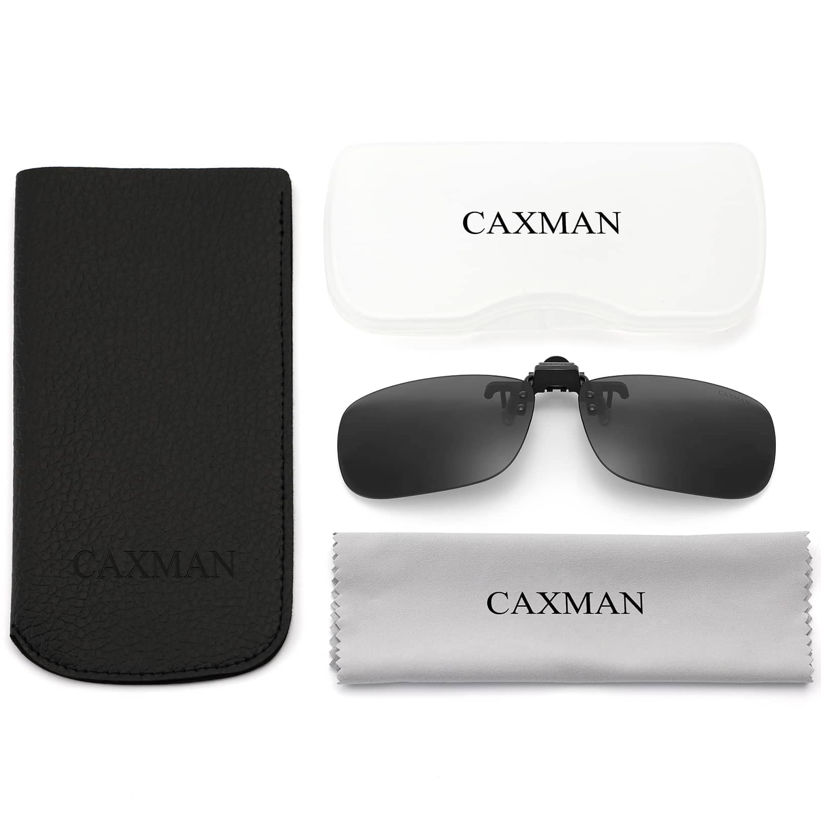CAXMAN Polarized Clip-on Flip Up Metal Clip Rimless Sunglasses, Lightweight, Black Lens 59 * 42mm