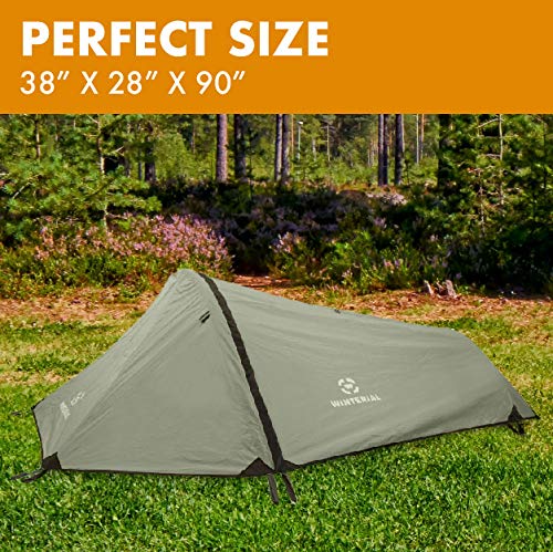 Winterial Single Person Personal Bivy Tent - Lightweight One Person Tent With Rainfly, 2lbs 9oz, Stakes, Poles and Guylines Included, Backpacking and Hiking Bivy Tent, Green