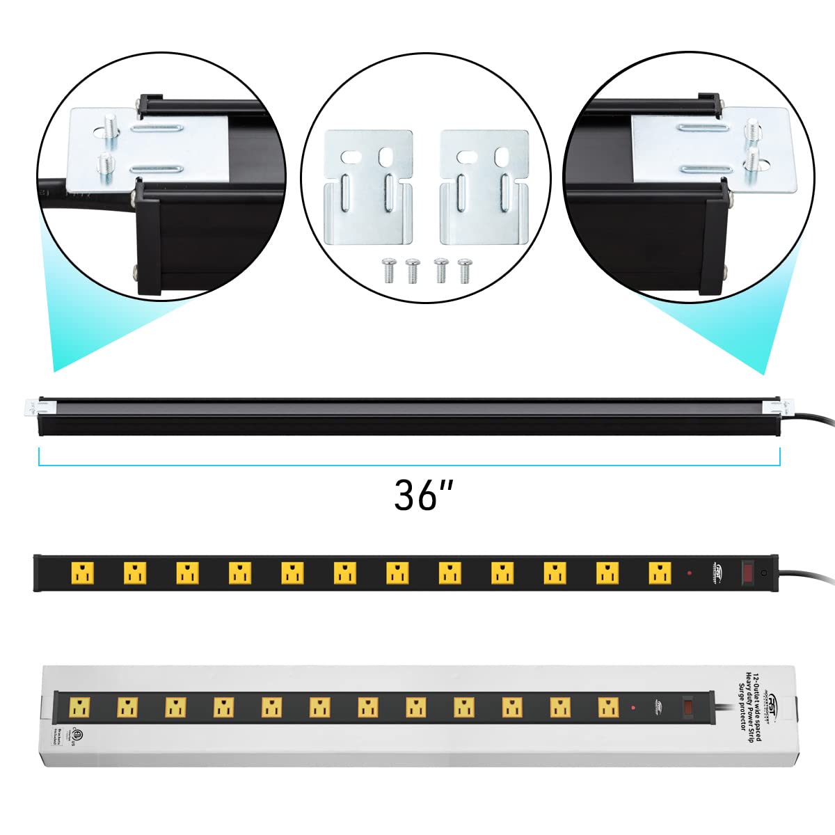 Long Power Strip, 12-Outlet Heavy Duty Surge Protector Wall Mount Power Strip with 1800 Joules Protection 15A Circuit Breaker 6FT for Garage, Shop, Industrial, Underdesk