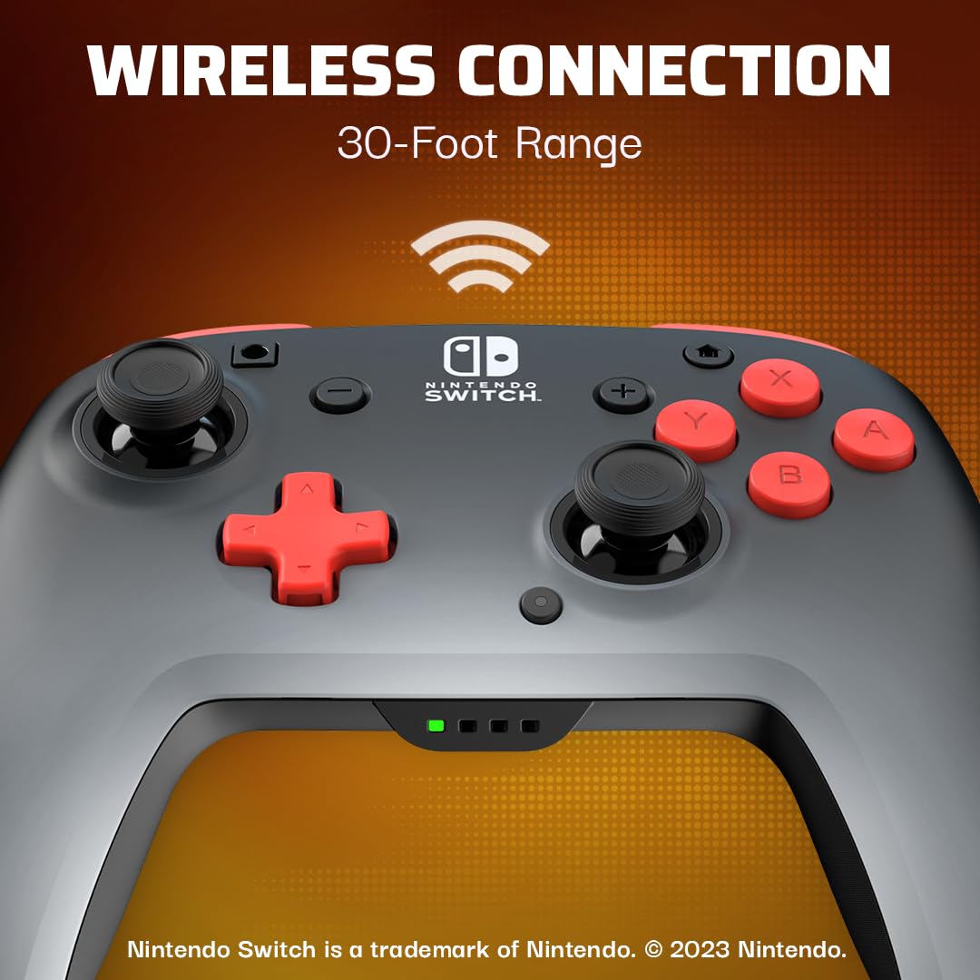 PDP REMATCH Enhanced Wireless Nintendo Switch Pro Controller, Rechargeable 40 hour battery power, Dual Programmable Gaming Buttons, 30-foot Connection, Licensed by Nintendo: Black Fade (Red & Black)