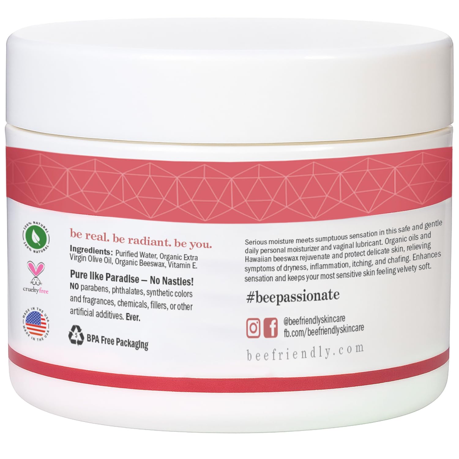 BeeFriendly Organic Vaginal Moisturizer, USDA Certified, Natural Vulva Cream For Dryness, Itching, Irritation, Redness, Chafing Of Vagina Due To Menopause & Thinning 2 oz