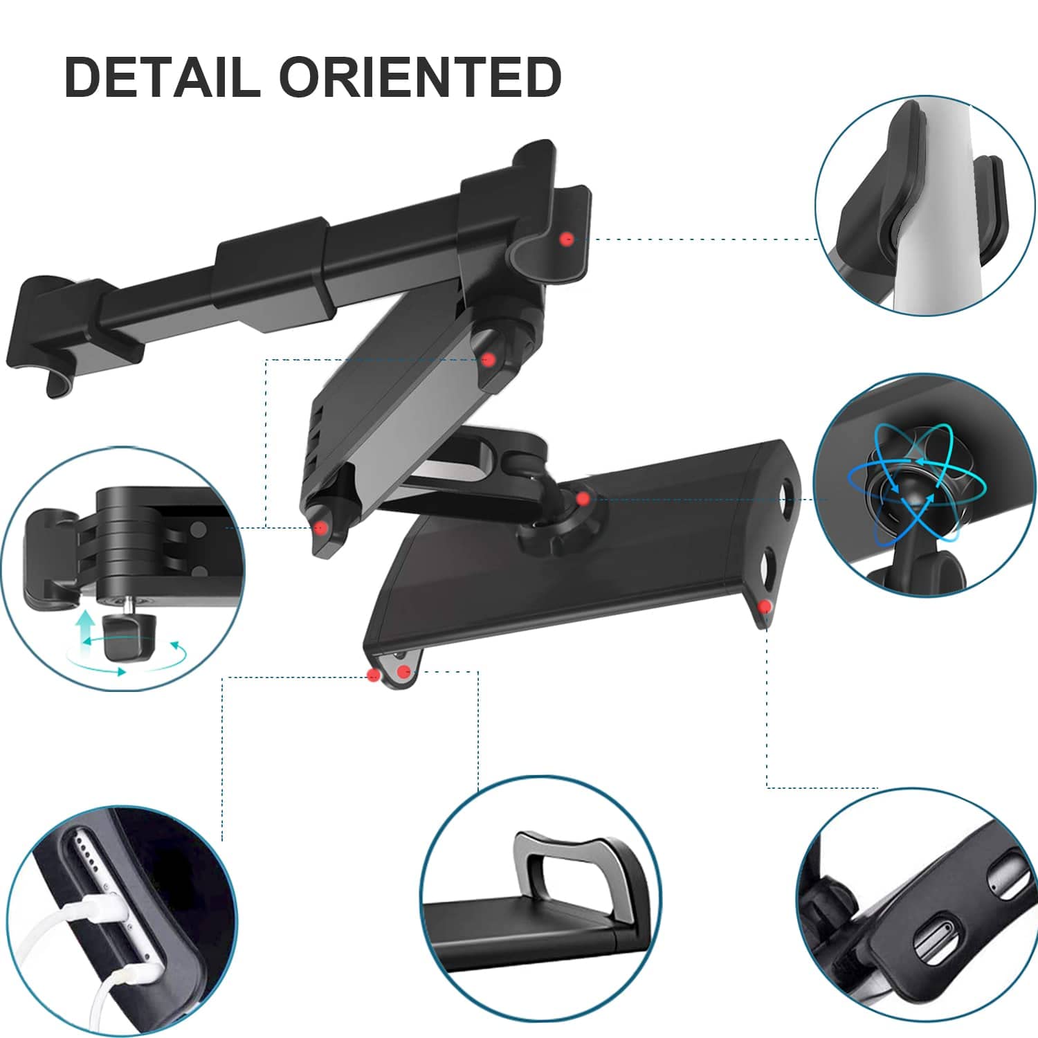 Timewall Car Headrest Tablet Mount Backseat Seat Universal Pad Phone Holder 360° Swivel Rotating Angle Adjustable Stretchable for iPad iPhone, Galaxy, Switch, 5-11" Device