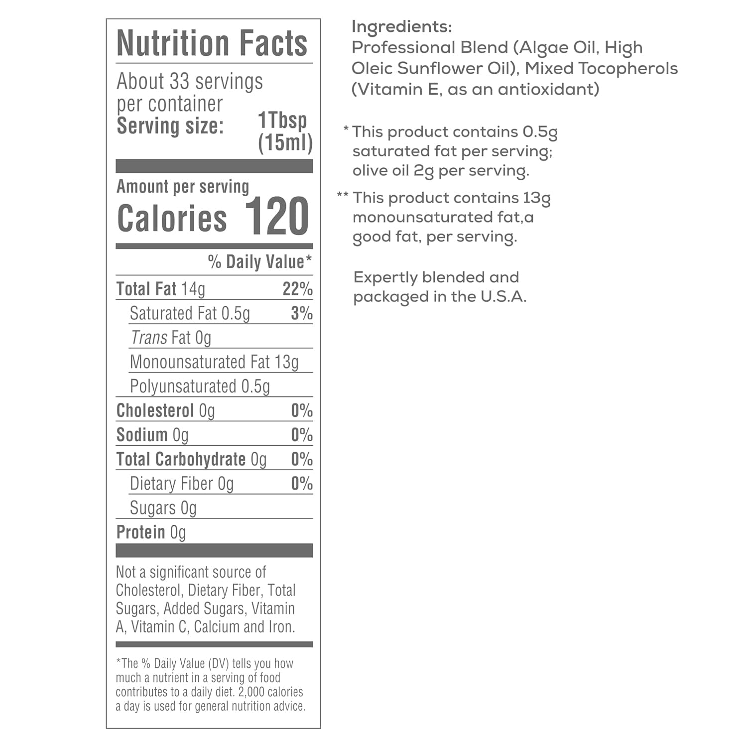 Thrive Algae Cooking Oil - Heart and Health-Conscious Cooking Oil, Rich in Omega-9 Monounsaturated Fat, Premier Blend, 16.9 fl oz