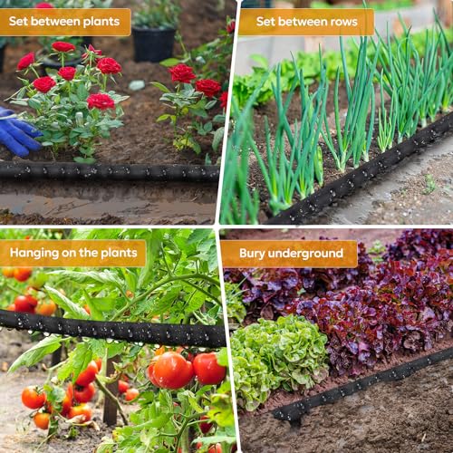 Soaker Hose 50 FT - Yumatum Flat Garden Soaker Hose Irrigation Sprinkler, Save 80% Water, Heavy Duty Leakproof, 3/4" Linkable, Drip Watering Hose for Garden Beds, Lawns, Vegetable Field