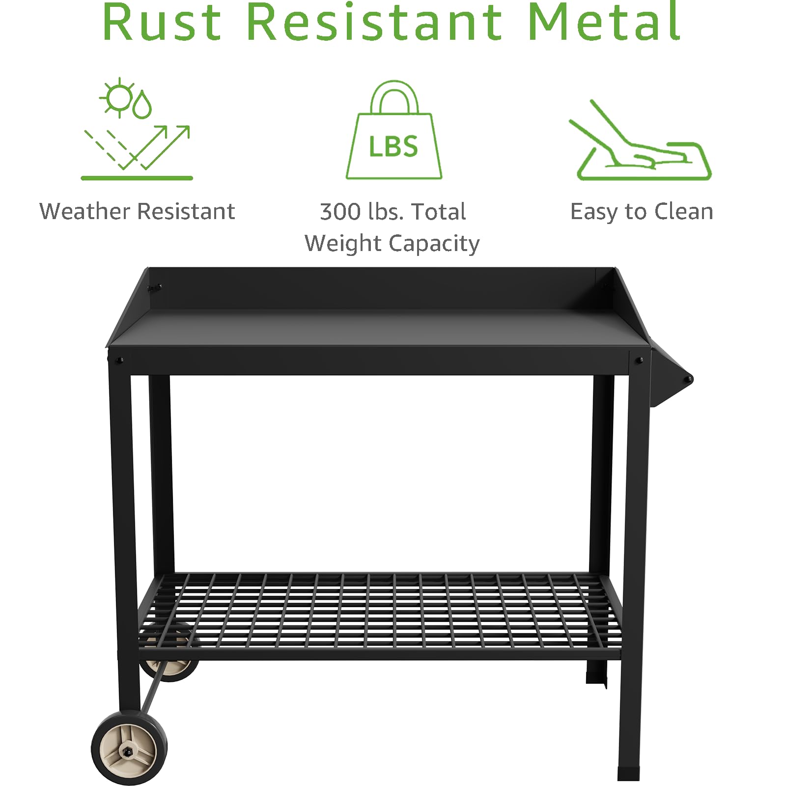 FOYUEE Metal Potting Bench with Wheels Planting Table for Outdoor Gardening Work Benches for Outside Potters Station Weatherproof