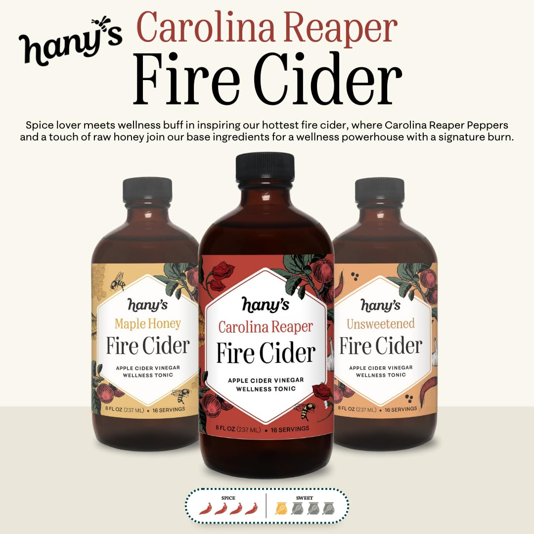 Hany's Harvest Carolina Reaper Fire Cider – 16 fl oz Glass Bottle | All-Natural, Small-Batch, Handcrafted, Non-GMO, Gluten-Free