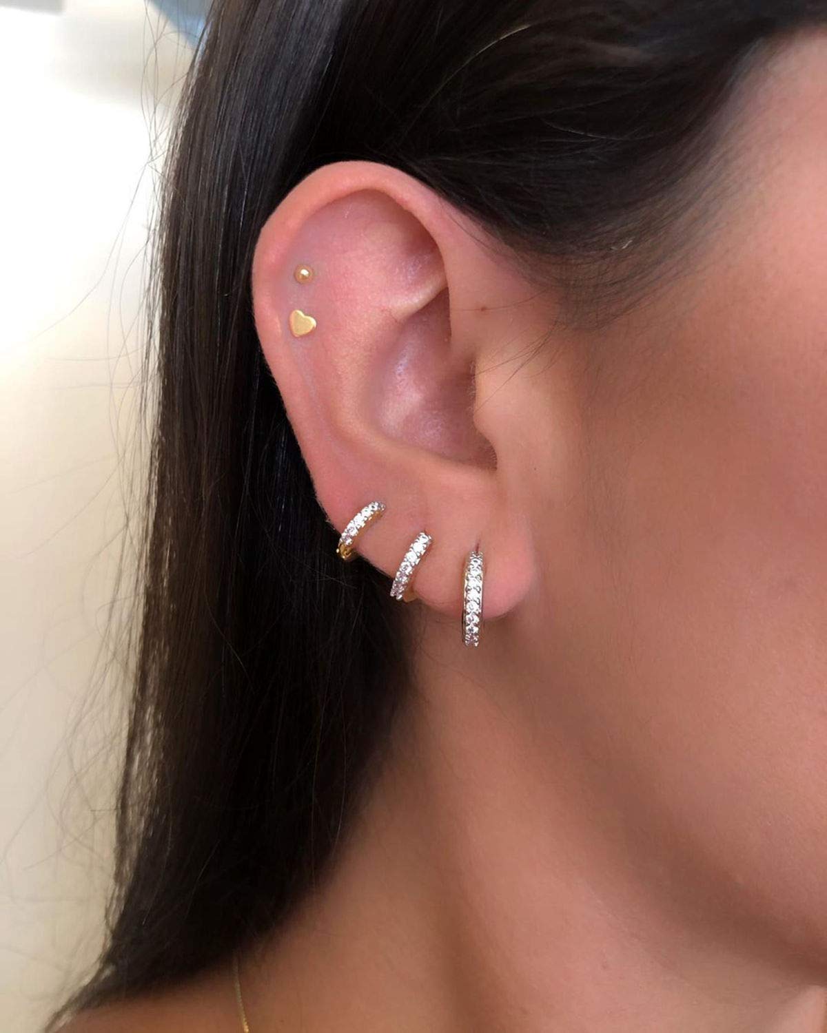 micuco 3 Pairs Small Hoop Earrings Tiny Cartilage Earrings for Women Cubic Zirconia Earrings White Gold Plated Huggie Hoop Ear Piercing Earrings for Men Silver Plated 8mm 10mm 12mm